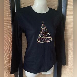 🎄 Christmas Tree Embellished Women's Top Sz S holiday festive